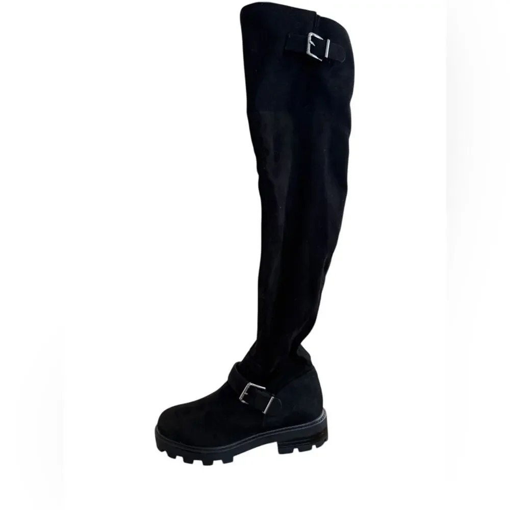 Marc Fisher Ganven Lug Sole OTK Black Suede Boots – Sz 8M